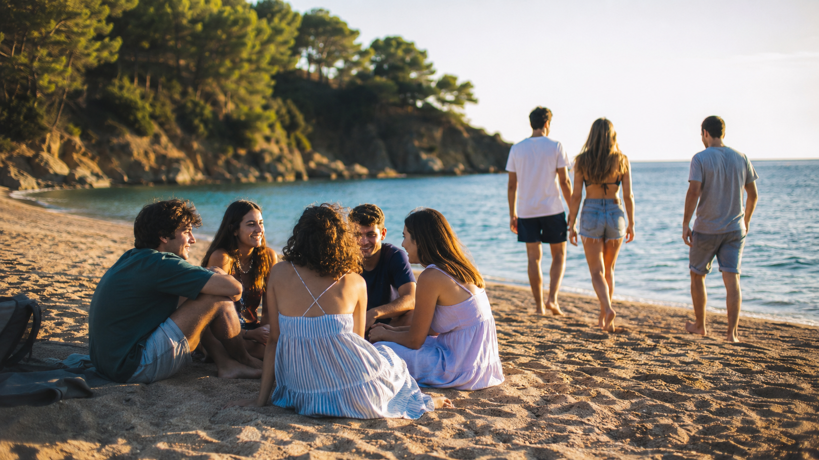 Étudiants profitant de la plage lors d'un WEI en Espagne, sur la Costa Brava